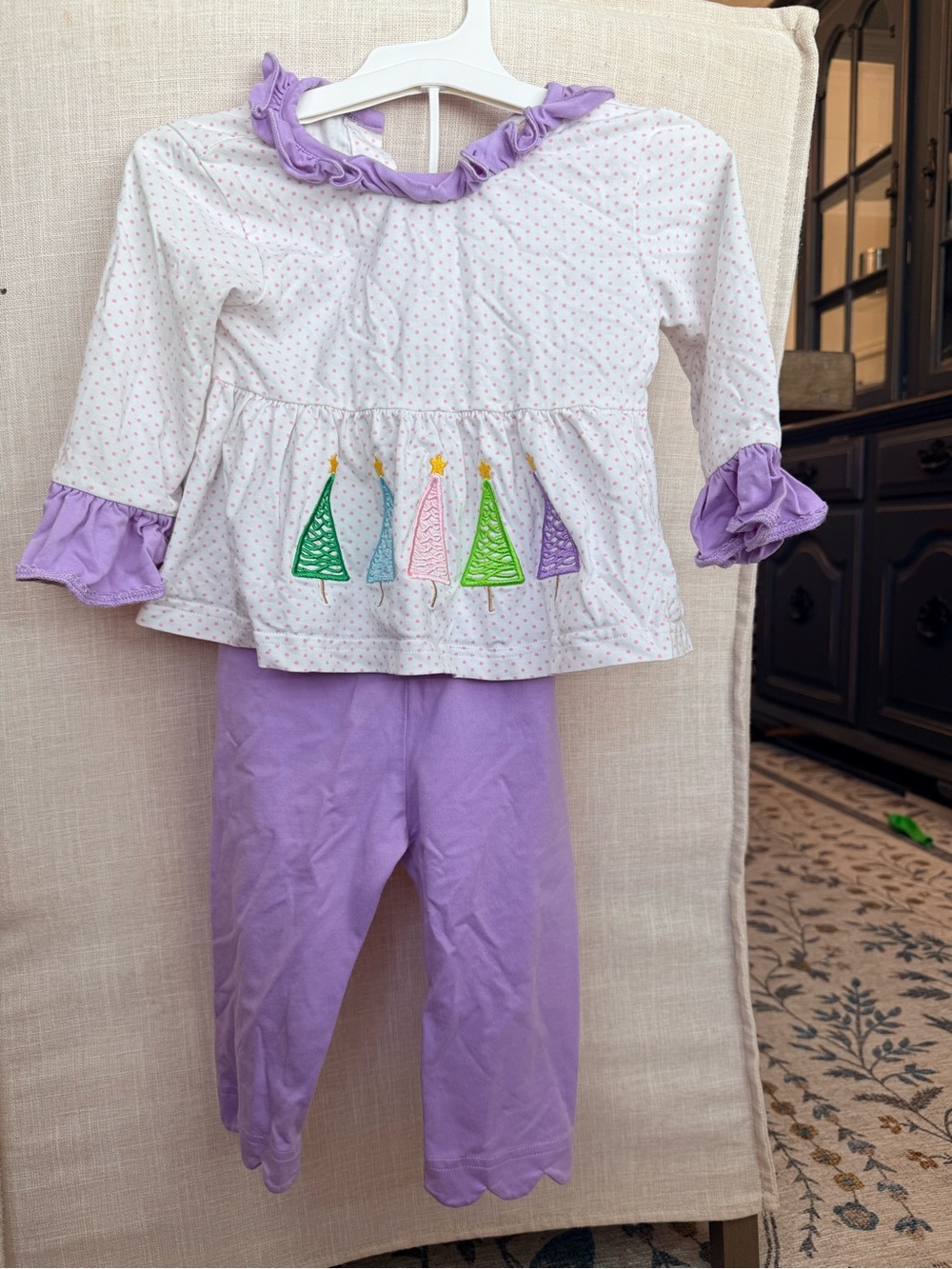 Girls' Lavender Tree Embroidered Set - Little Bear Smocks
